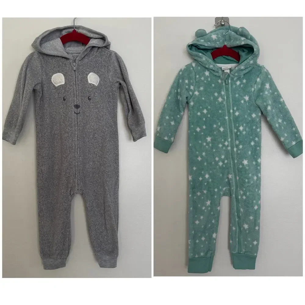 Carter’s Cozy Fleece Rompers, Bear and Stars, Bundle of 2